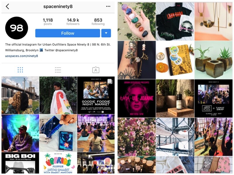 The Space Ninety8 Instagram page showcasing its retailtainment-focused store